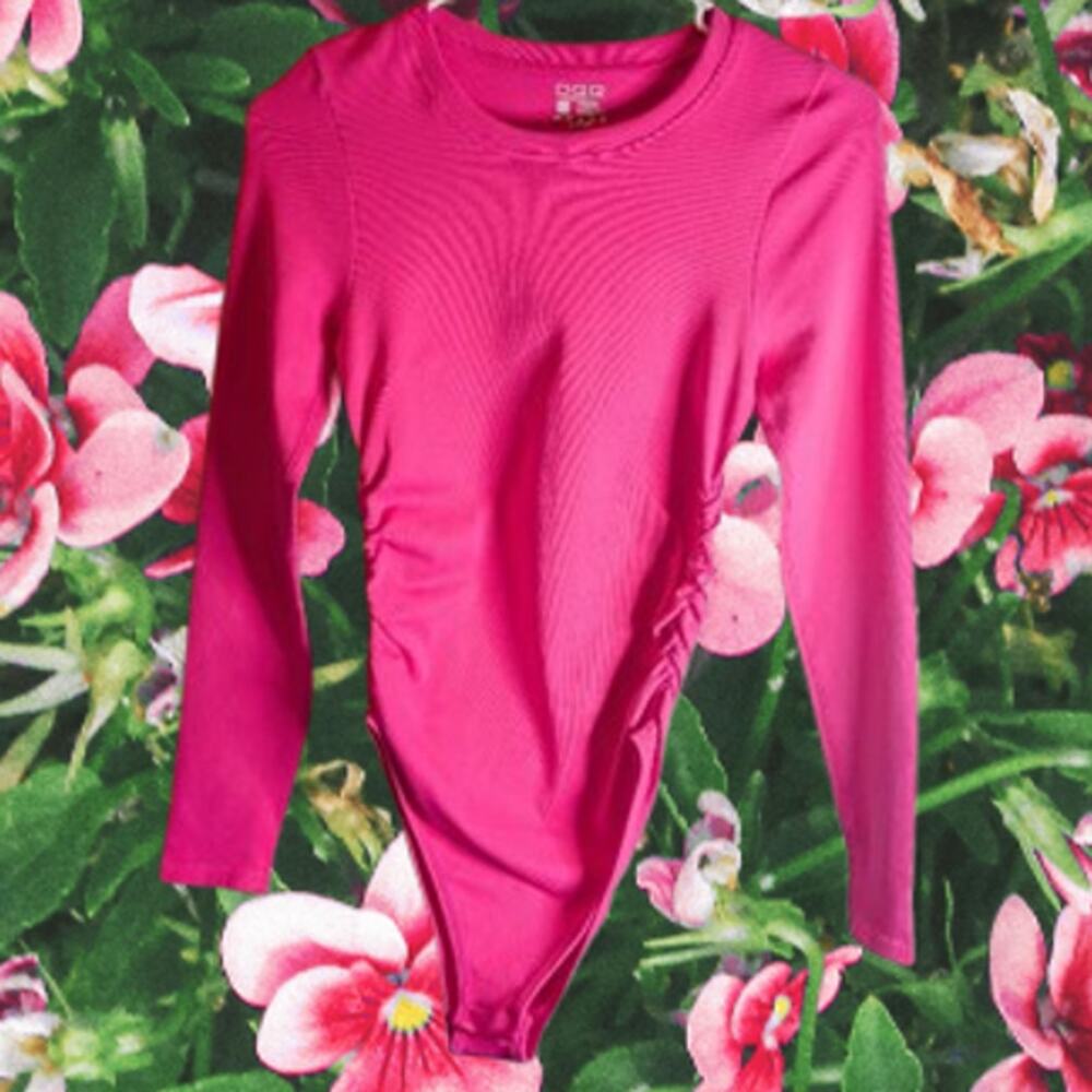 OQQ small NWOT long sleeve ribbed  polyester blend stretch woman's body suit.